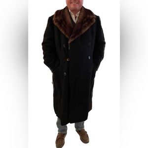 Men’s Vintage Black Wool and Mahogany Mink Coat. Reversible. Size 46.